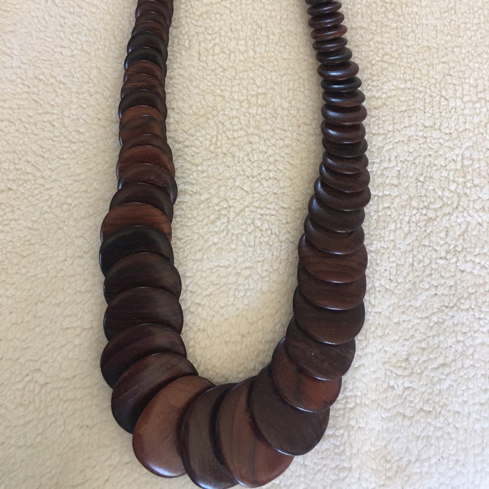 Wood Disc Necklace 18” long